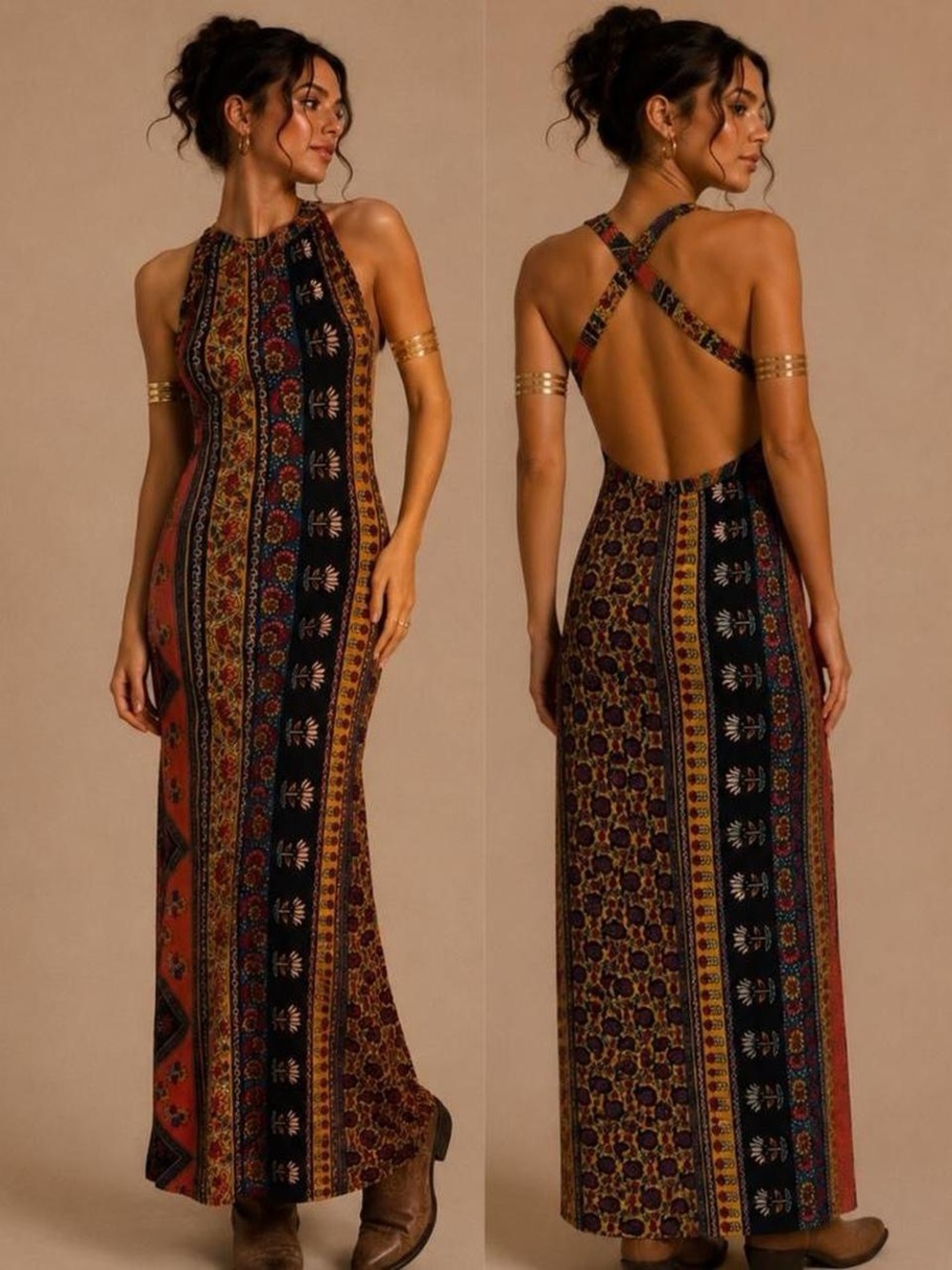 Novella Royale Bohemian Halter Maxi Dress.
